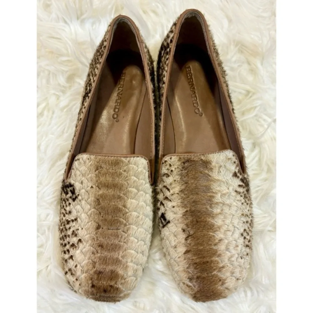 Anthropologie Bernardo Emma Snake Embossed Genuine Calf Hair Loafer Flats